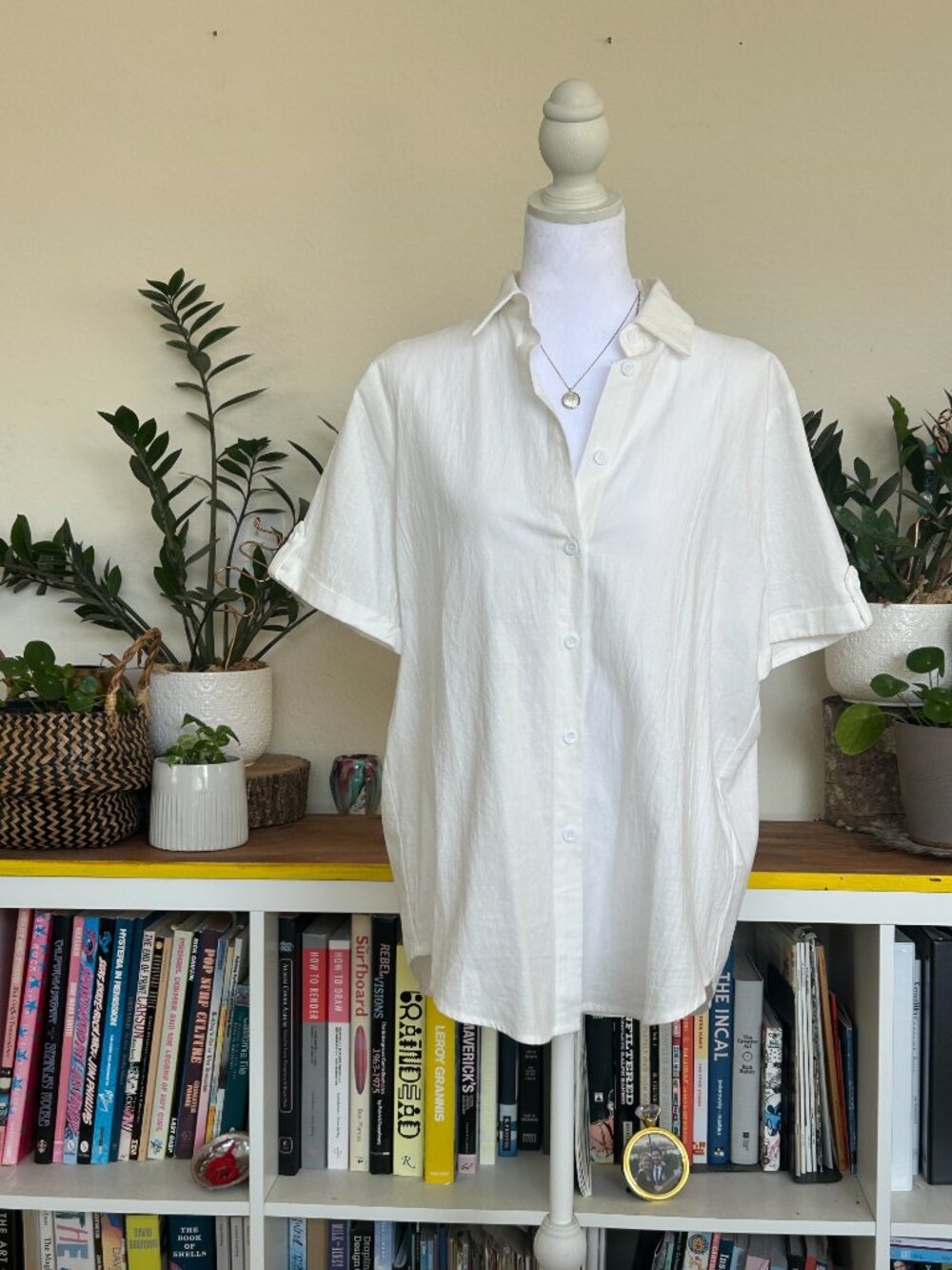 WHITE Short Sleeve Button Down Shirt